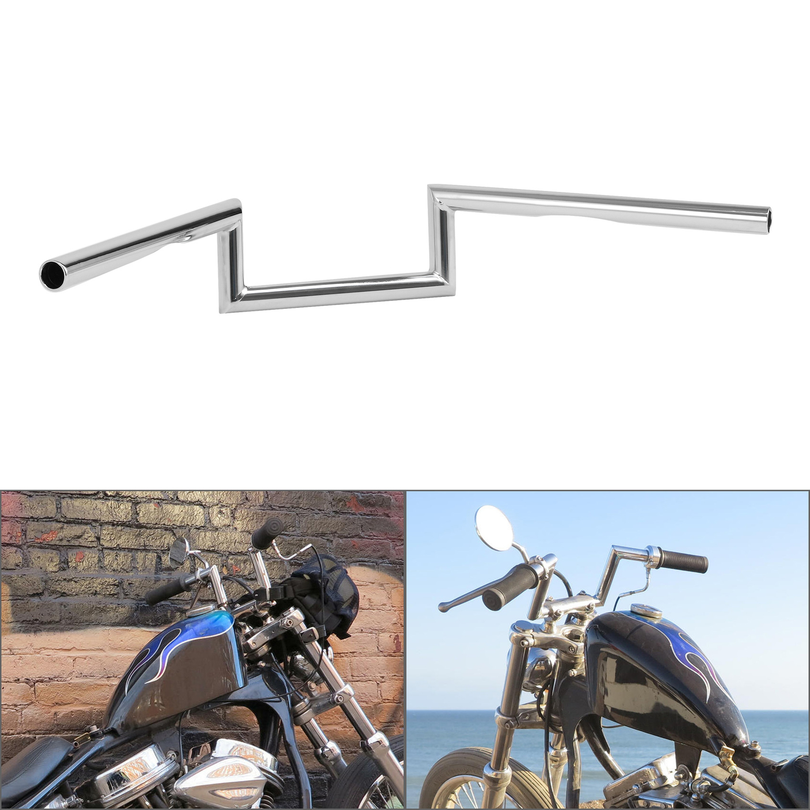 Chrome Handlebar 4″ Rise 60’s Dimpled Narrow Z-Bar Fits For Harley 1″Clamp New