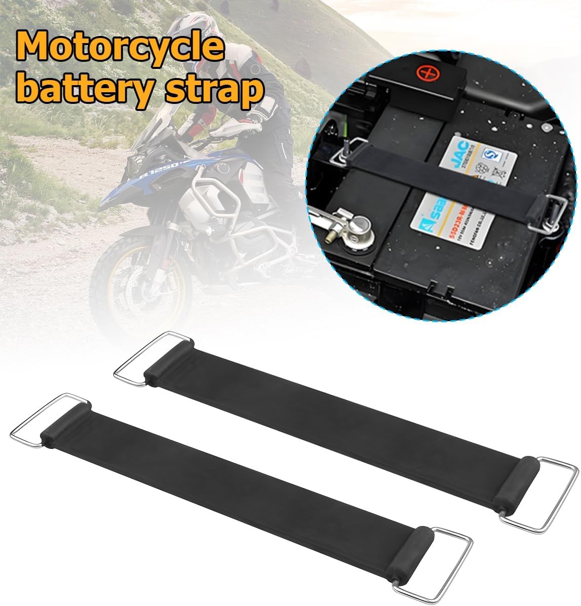 Motorcycle Battery Strap, 2PCS Rubber Band Holder Metal Buckles