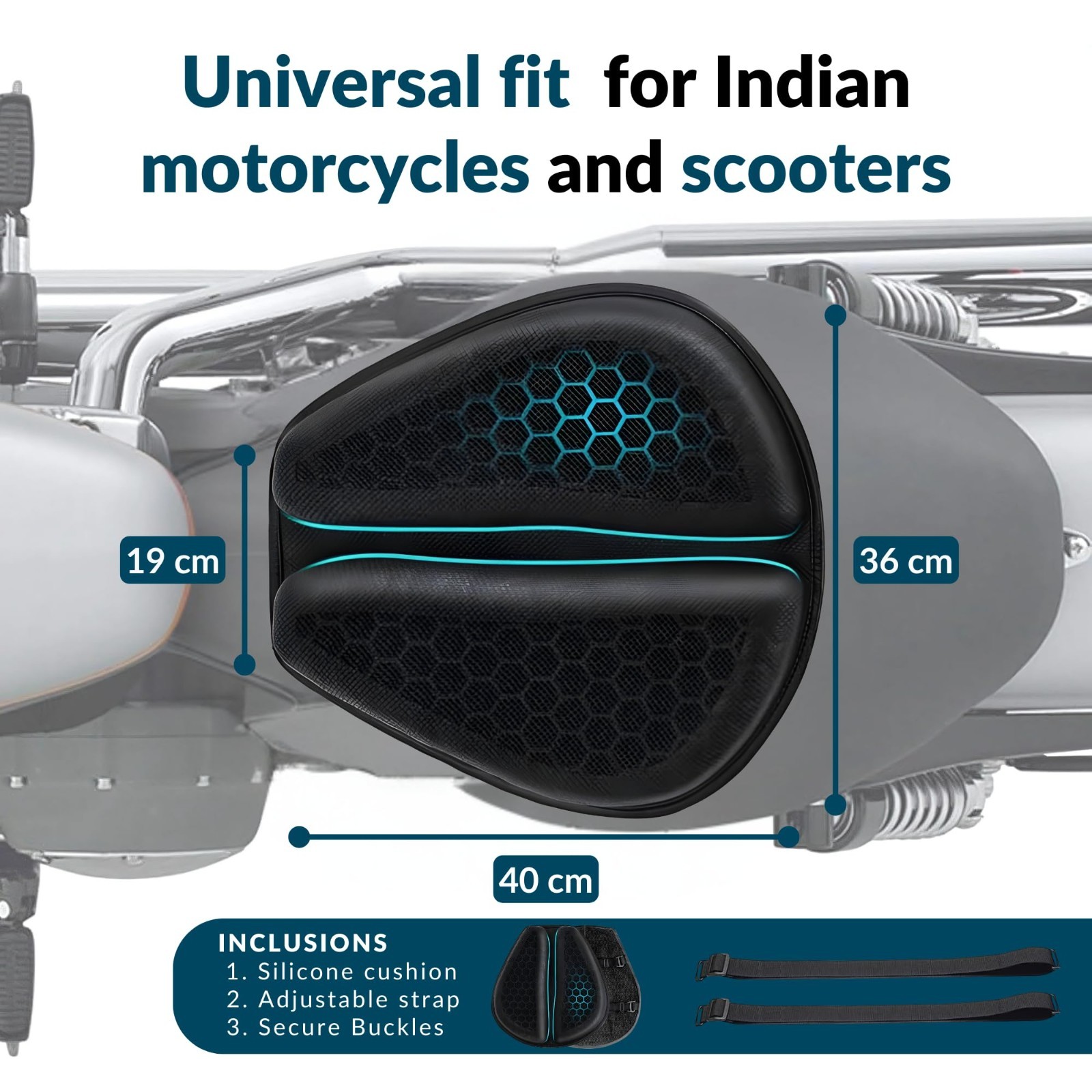 Foldable Motorcycle Gel Seat Cushion, Large 3D Breathable Pad for Long Rides