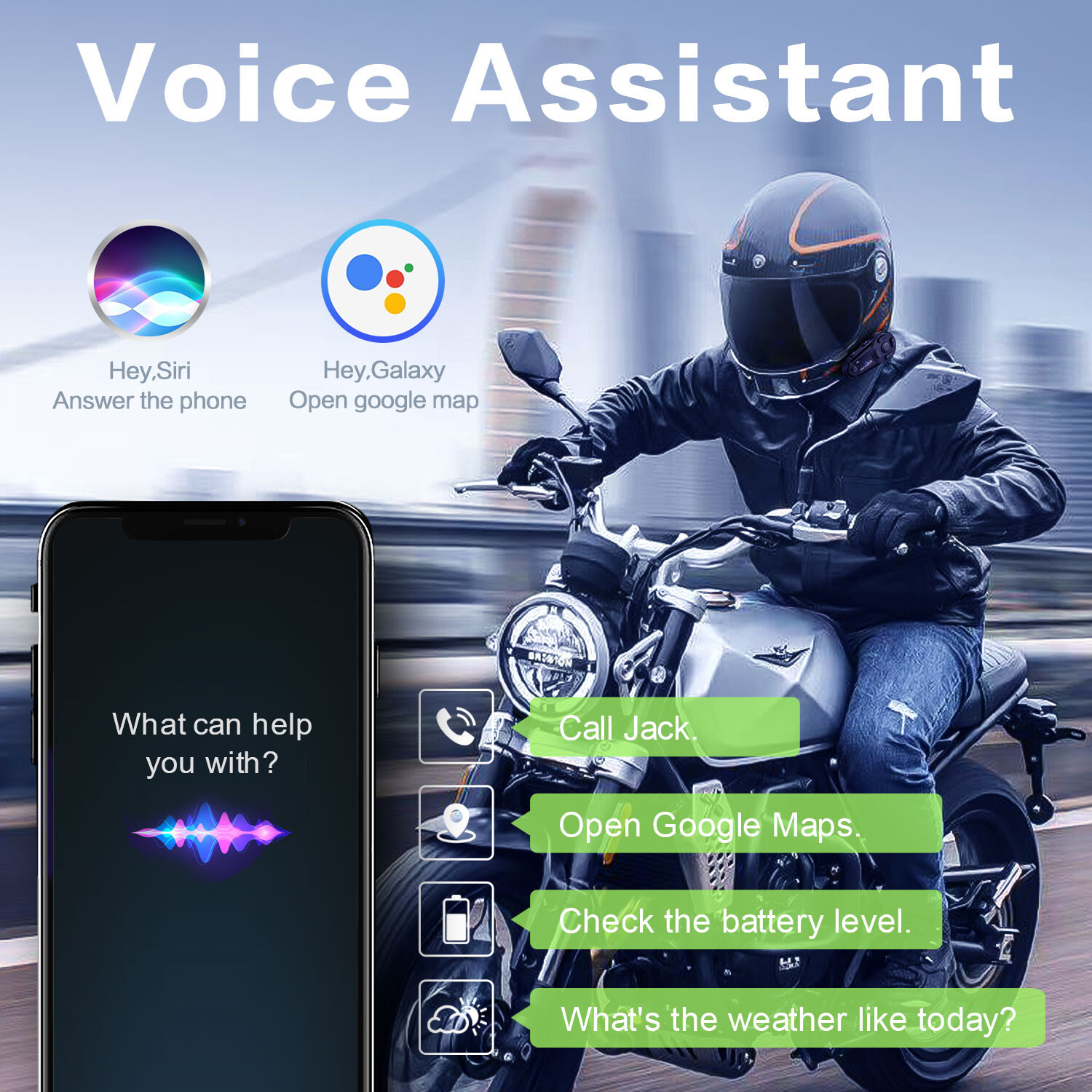 V6S Motorcycle Helmet Intercom Bluetooth Headset 2-way 1000m Communication FM