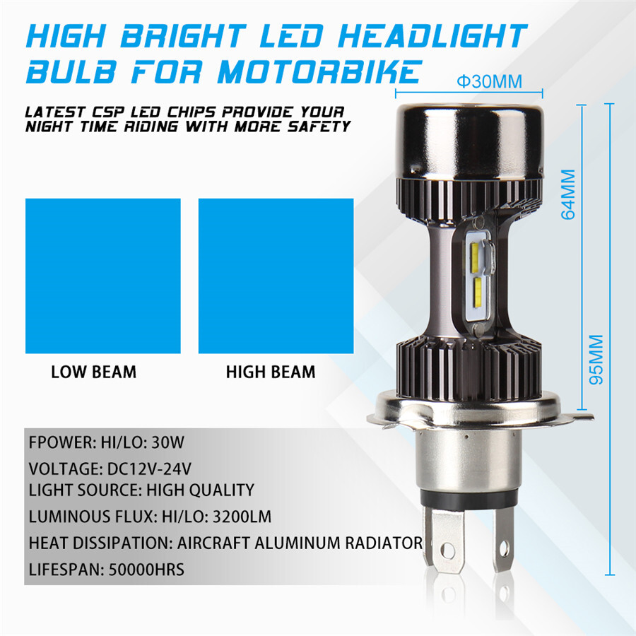 LED Headlight Lamps Conversion Kit Bulbs 30W 3200LM 6000K For Motorcycle Scooter