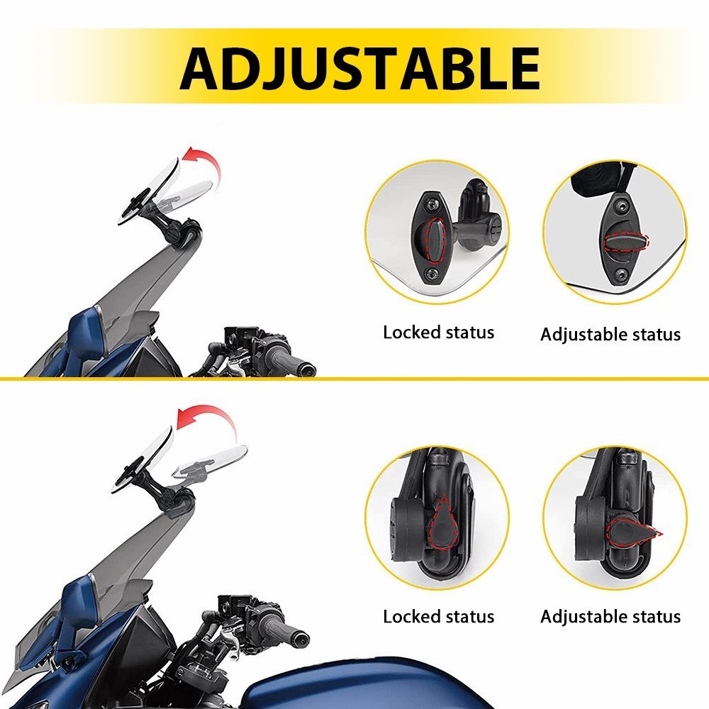 Adjustable Windshield Motorcycle Clip On Extension Spoiler Deflector Wind Smoke