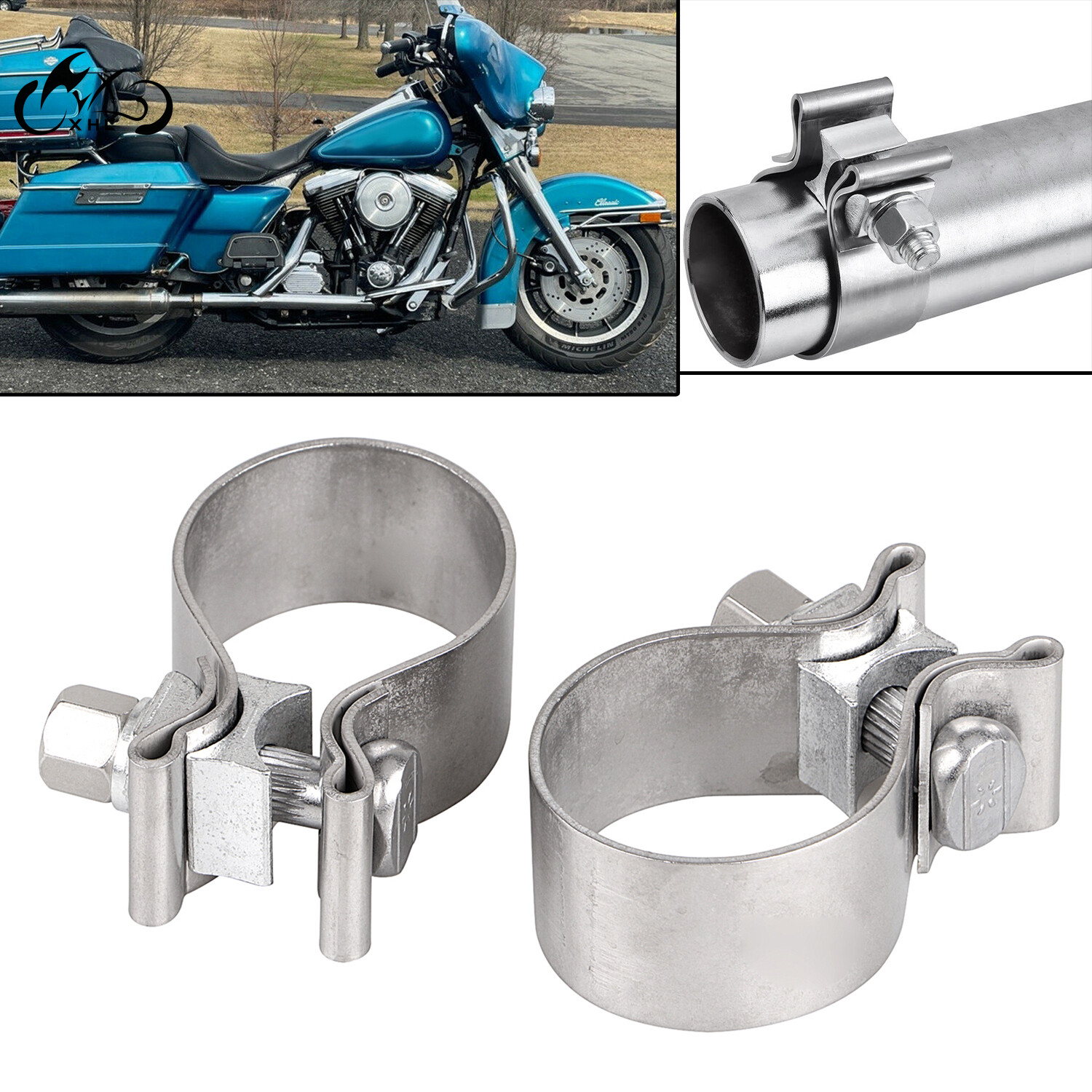 2x 1.75″ Exhaust Clamp on Headers For Harley Touring Road King Glide Ultra FLTRU