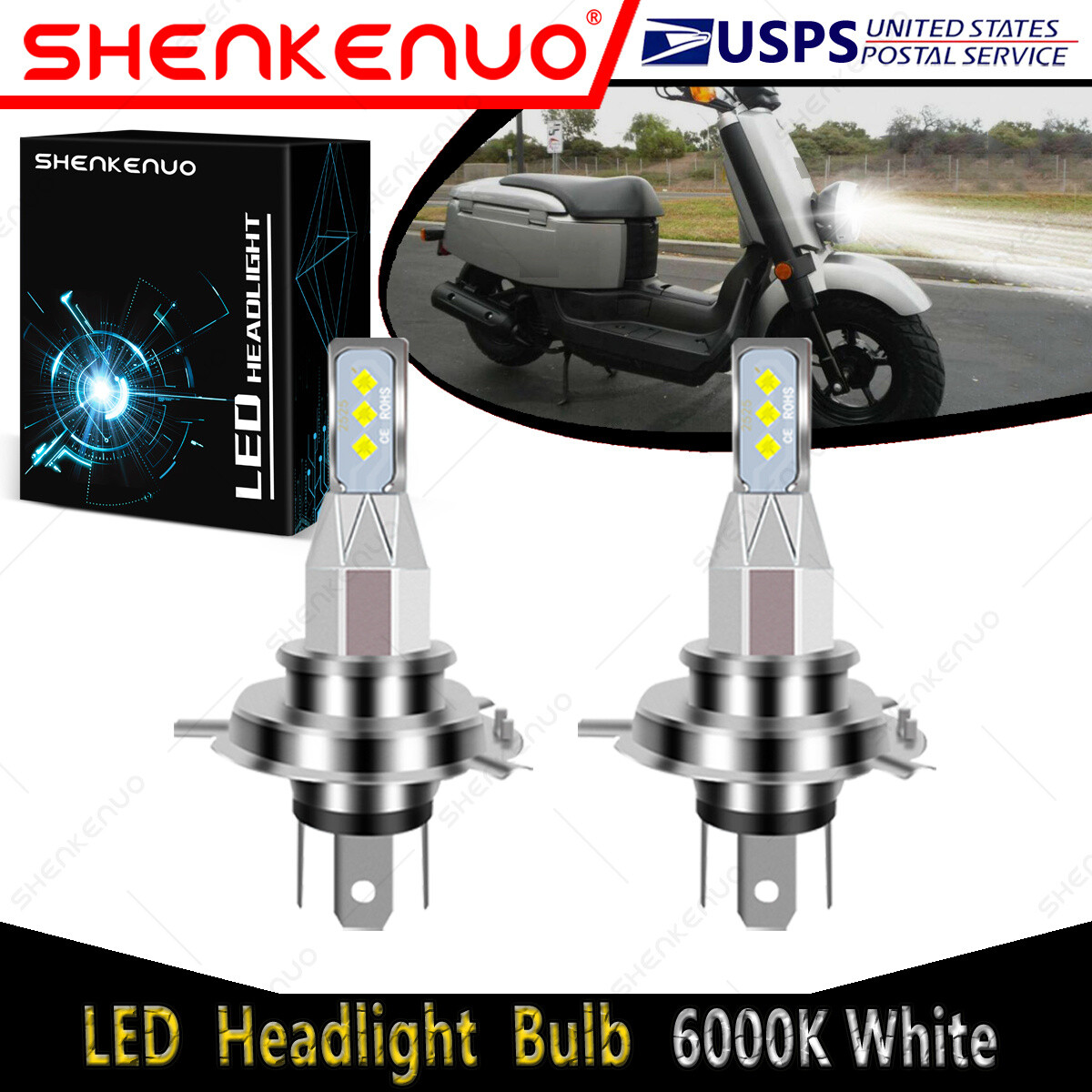 For Yamaha C3 XF50 2007-2011 – 2X HS1 9003 LED Headlights Bulbs 55W 6000K White