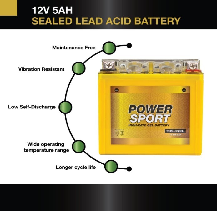 ExpertPower YTX5L-BS GEL Battery Replaces Honda 50 NPS50, S Ruckus 03-17