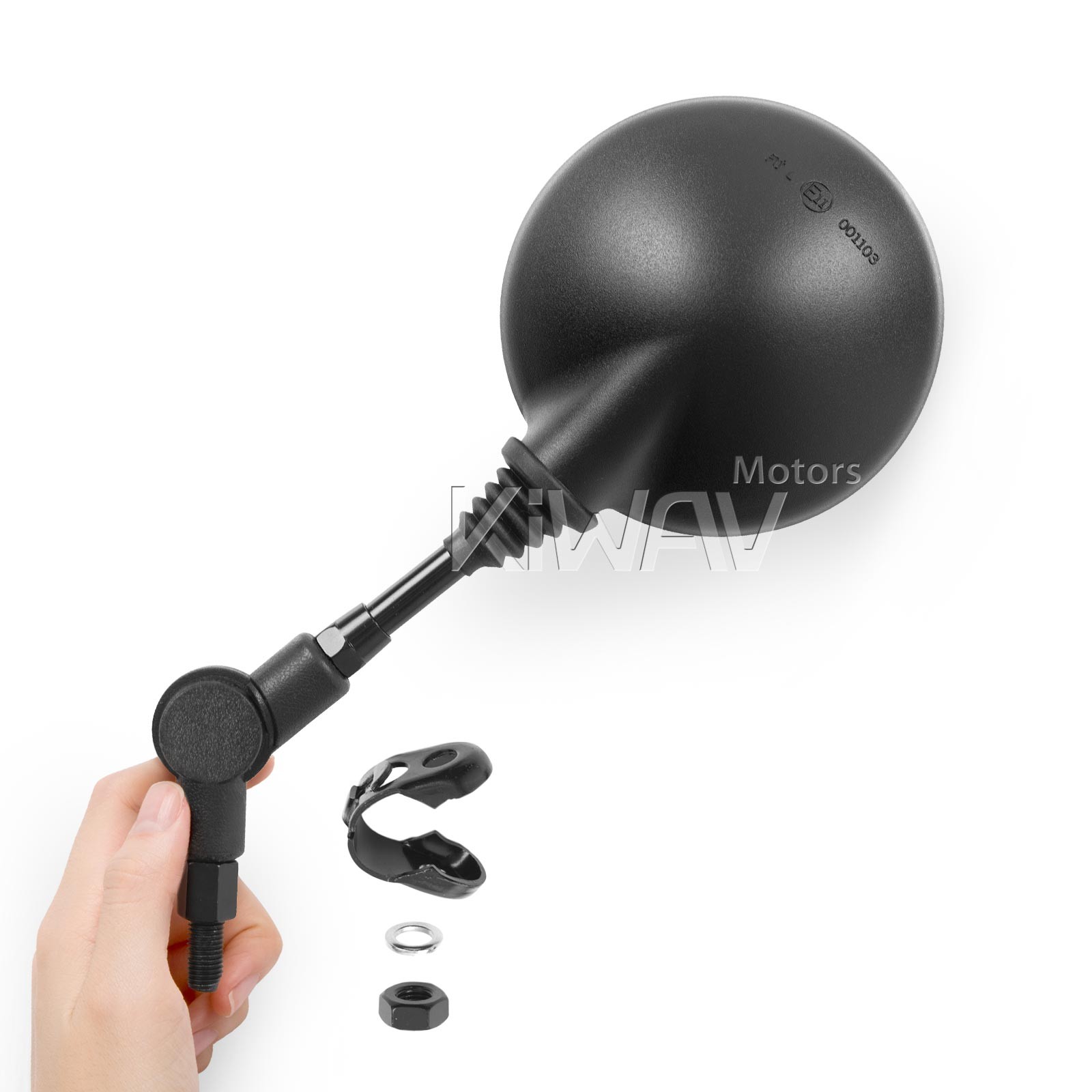 Folding adjustable mirror x 1 piece round black 10mm bolt on clamp on 22mm bar