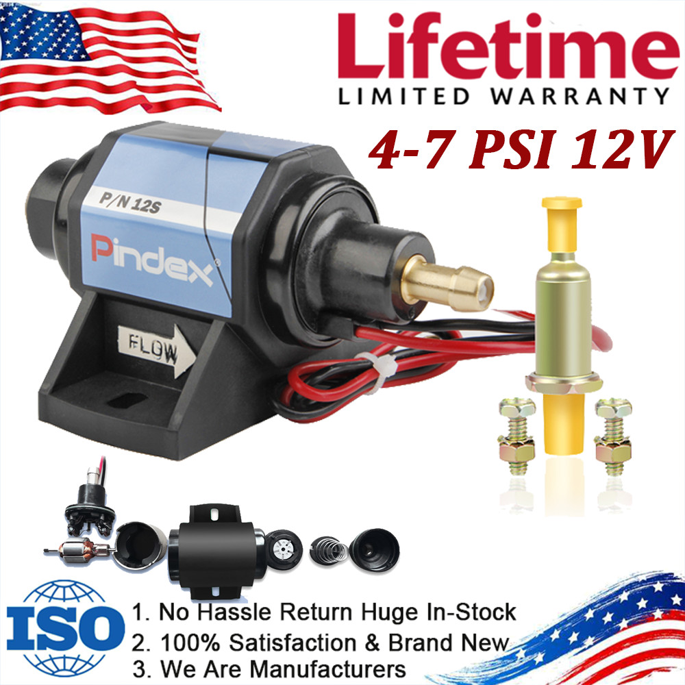 4-7 PSI 12V Universal Electric Inline Fuel Pump External&Carburetor 5/16″ 35GPH