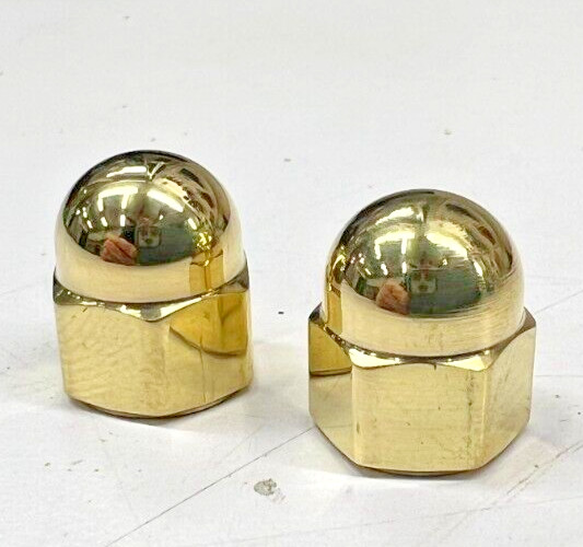 2 POLISHED BRASS HIGH CROWN ACORN NUTS 5/16″-24 Harley mirror mount RR