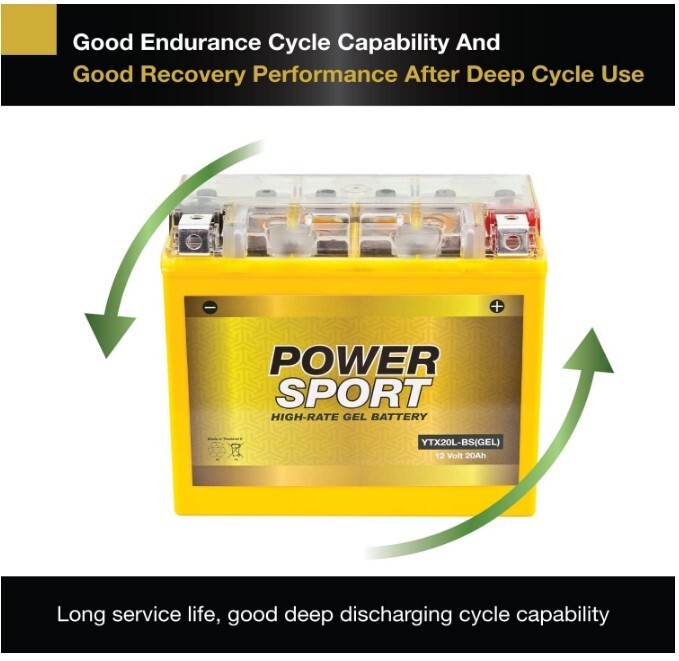 12V 20Ah YTX20L-BS Gel SLA Replacement Battery for Motorcycle, ATV’s, Jetski