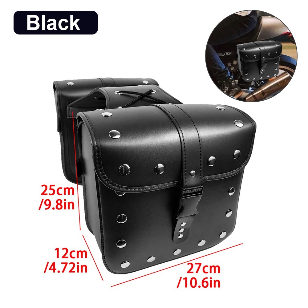 Universal Motorcycle Saddlebags Large Capacity PU Leather Side Saddle Bags Black