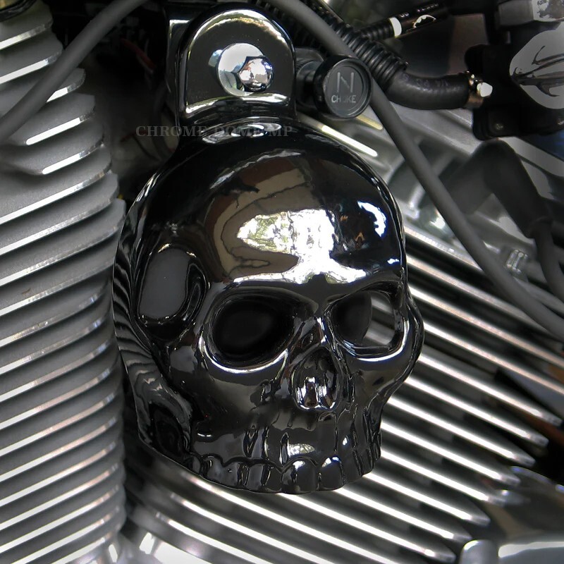 Harley Skull Horn Cover. Gloss black powder coat. SKU-GBS-1