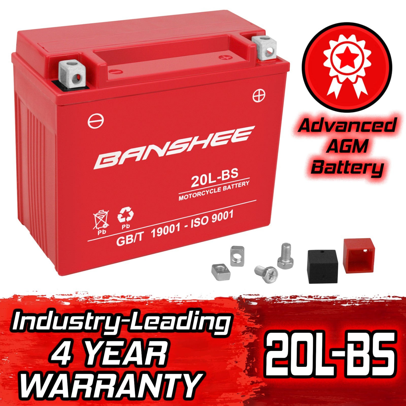 Banshee 12V 22Ah 320CCA AGM Battery, Replaces Bosch FA 107, YTX20L-4, YTX20L-BS