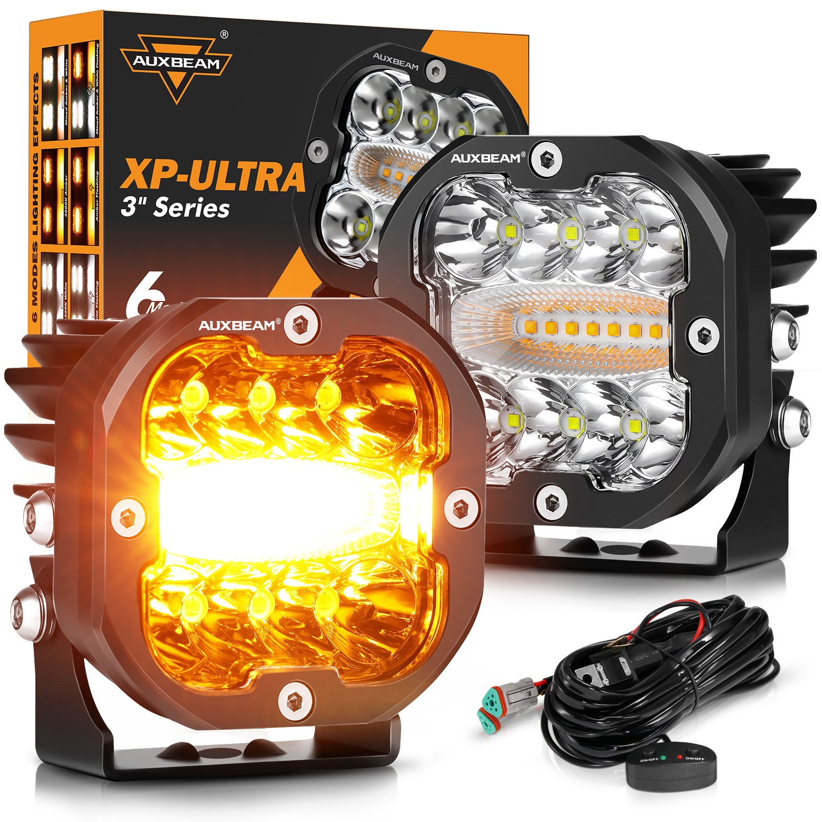 AUXBEAM 3″ LED Work Light Strobe Flash 6 Modes Cubes Pods Driving Offroad ATV 2x
