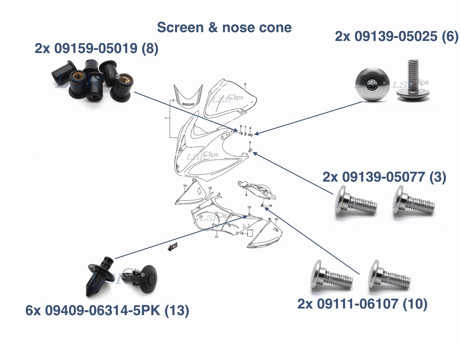 GSX-R 1300 hayabusa 2008-2021 Stainless steel fairing & screen bolts kit & clips