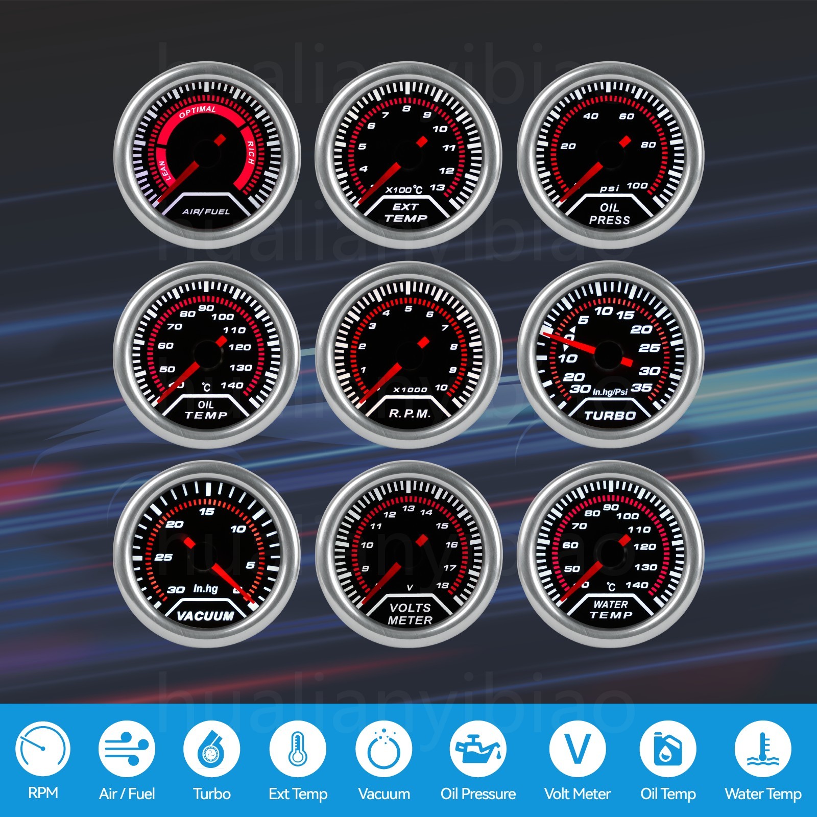 Universal 2”52mm Car Pointer Air Fuel Ratio Racing Gauge Analog Smoke Lens Tint