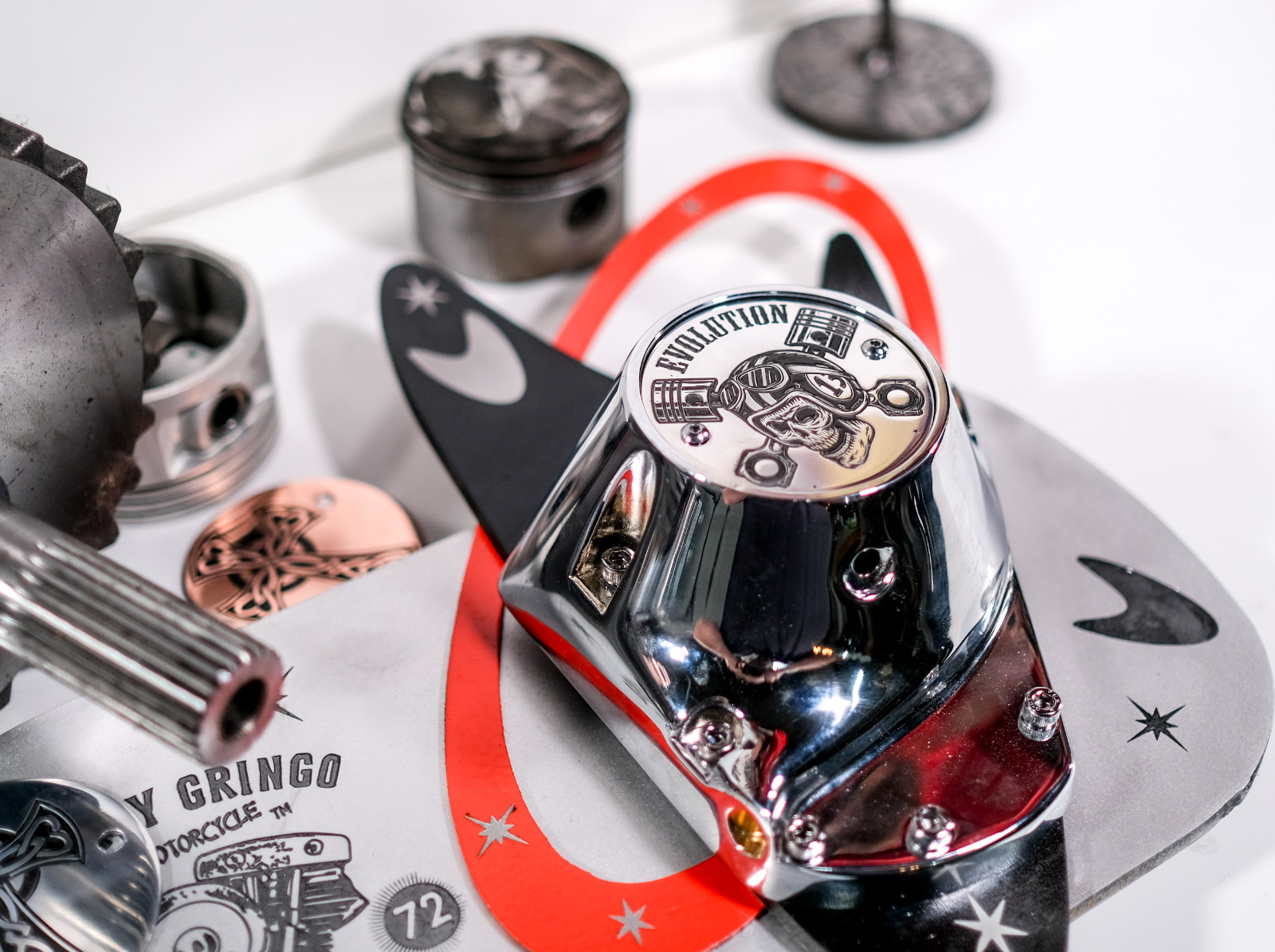 Polished Aluminum Skull Evo Evolution Points Timing Cover for Harley Davidson
