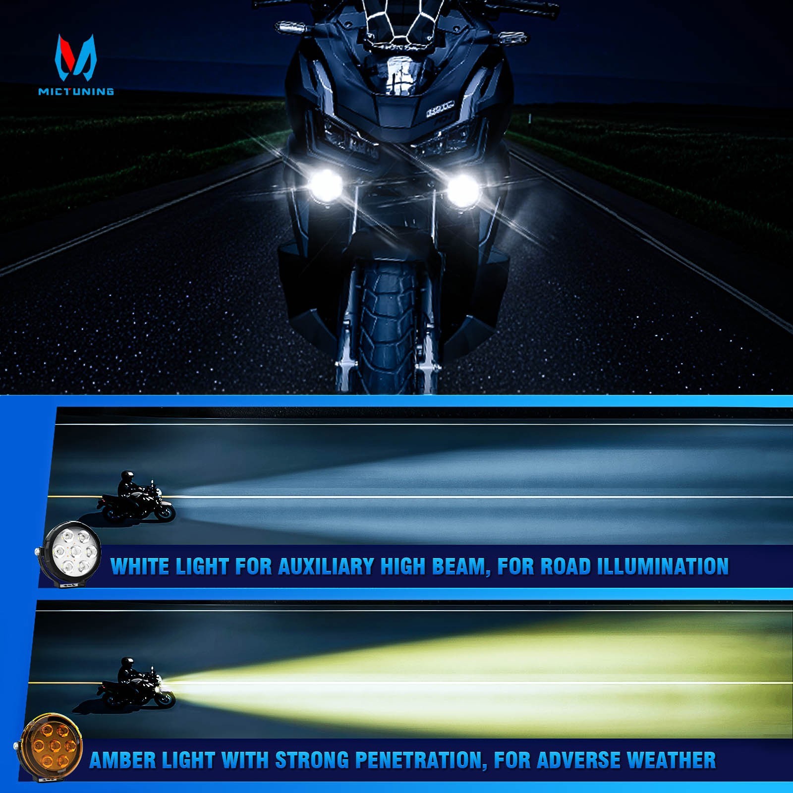 120W 13650LM LED Motorcycle Driving Fog Spot Lights Auxiliary Lamp White+Amber