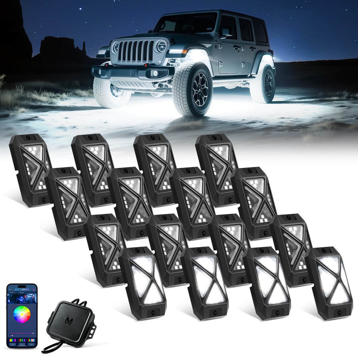 MICTUNING C4 16-Pod RGBW LED Rock Lights Offroad 4X4 UTV Truck Underglow Led Kit