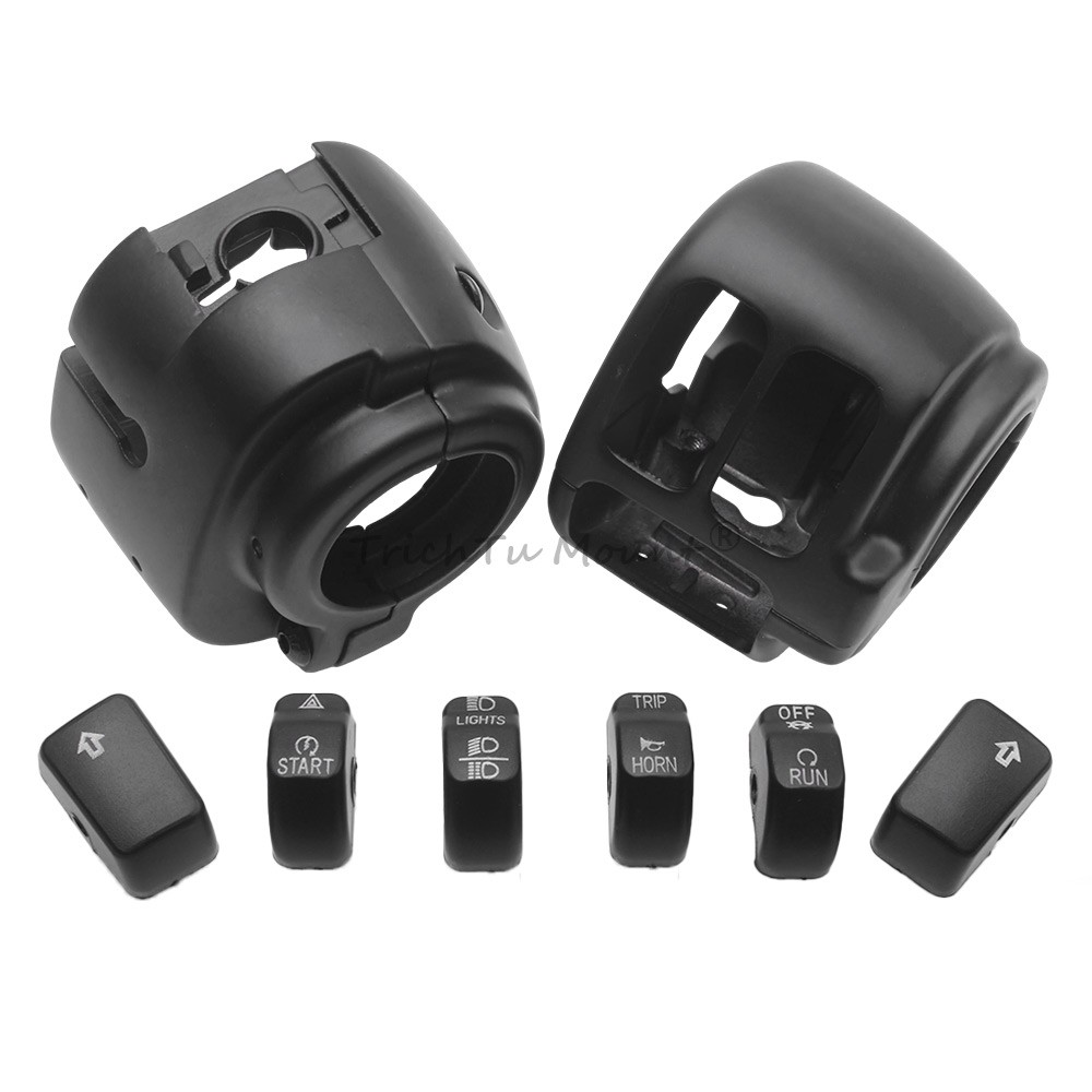 For Harley XL 14-UP Black Handlebar Control Switch Housing Cover Button Caps Kit
