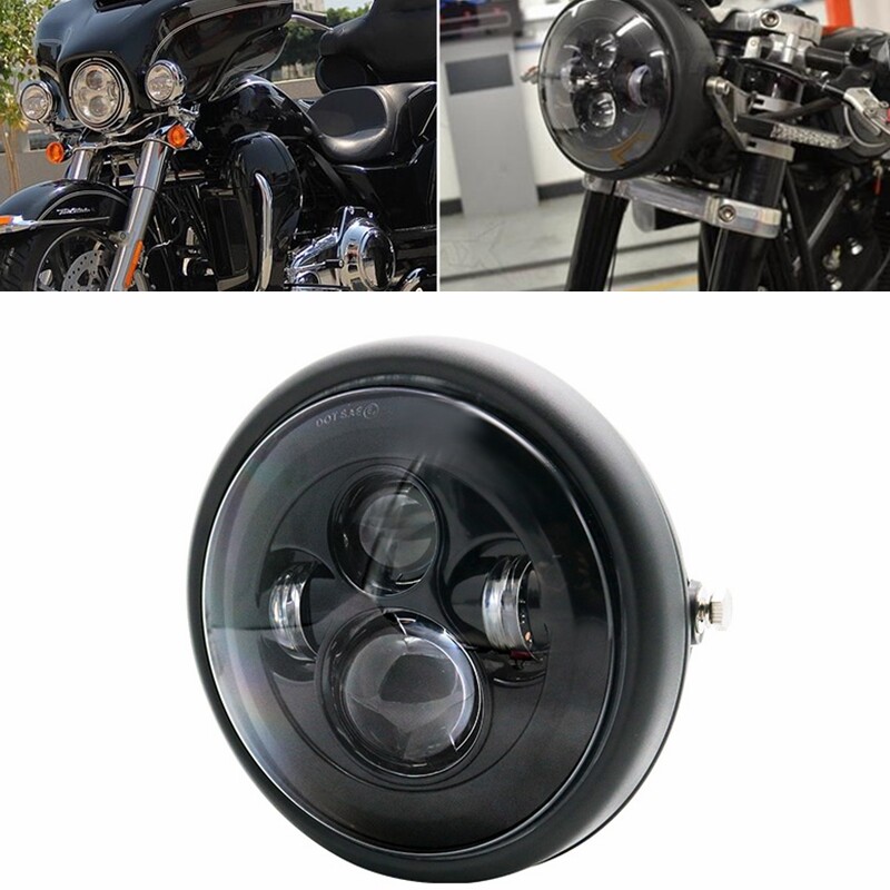 7 Inch DOT SAE E9 Motorcycle Headlamp with angle eye housing bucket trim ring