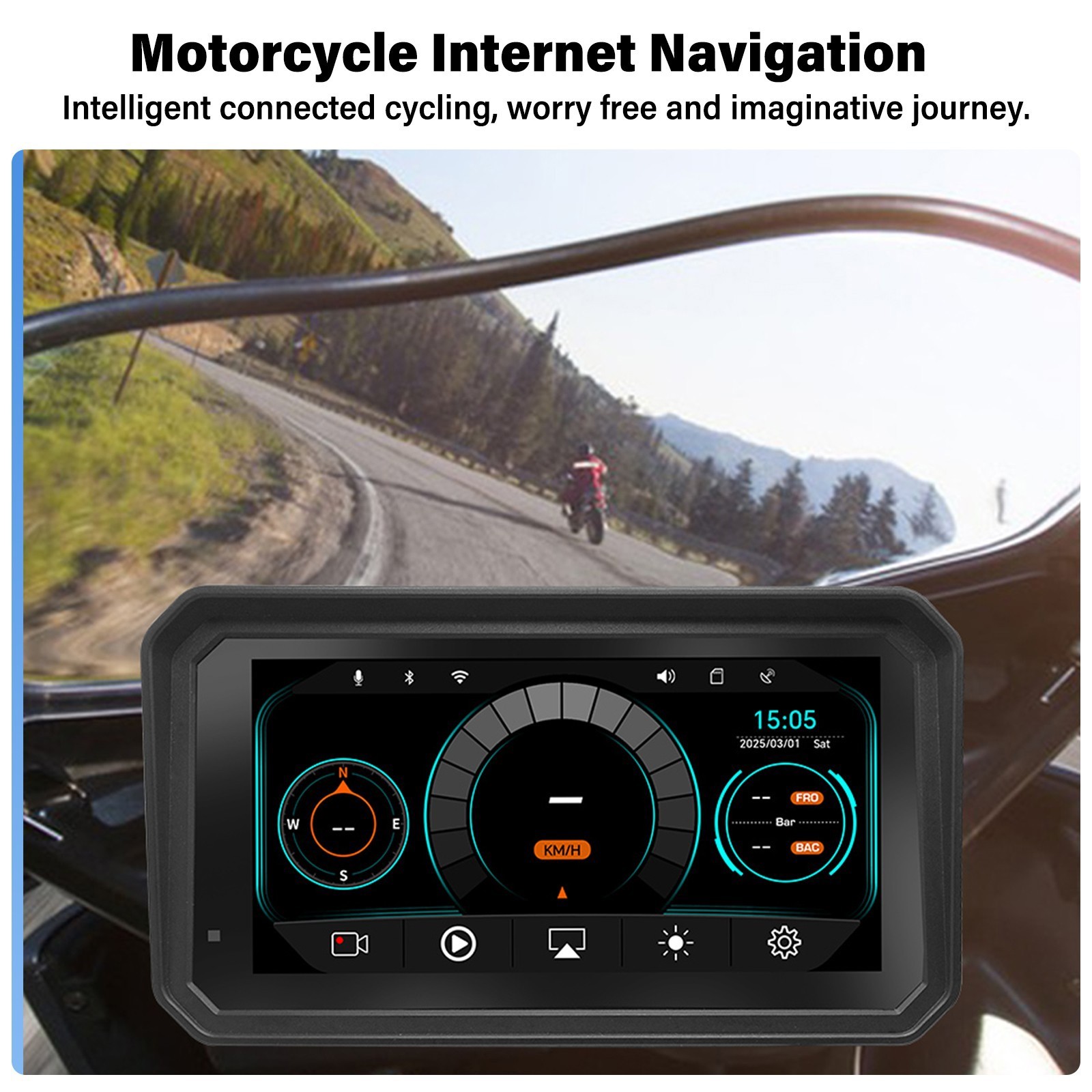 5.99″ Motorcycle GPS Navigation Android Auto CarPlay Touchscreen Wifi Camera