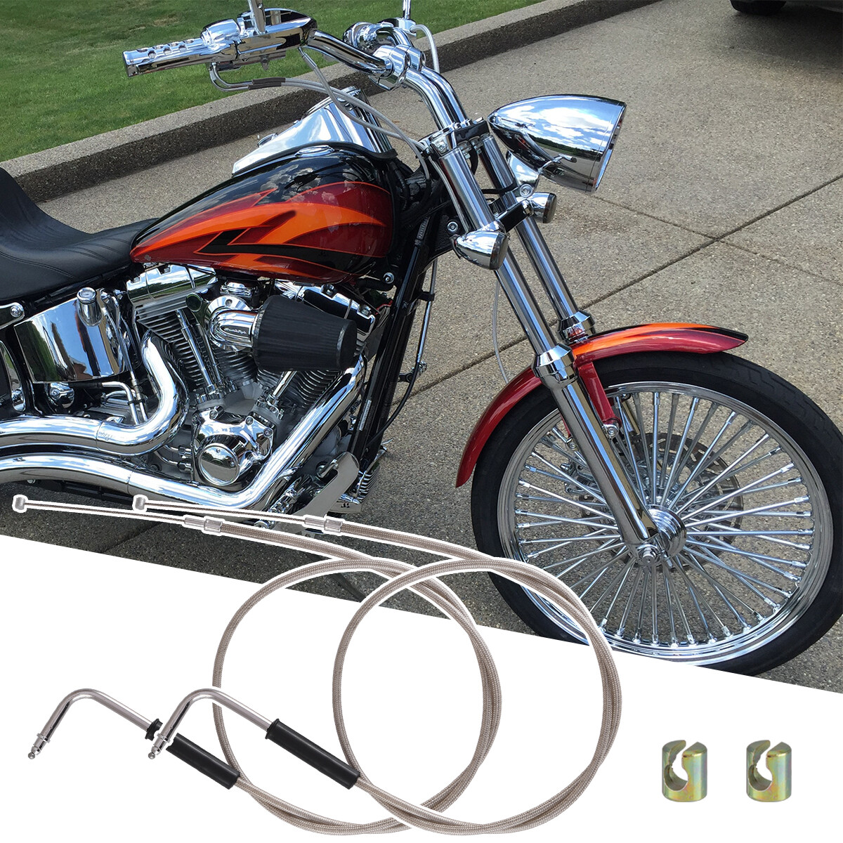 42″ Stainless Steel Throttle and Idle Cable Set For Harley Davidson 56579-02A