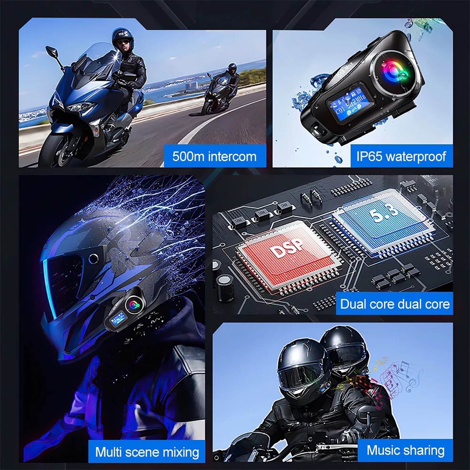1000mAh Waterproof Bluetooth Headset Motorcycle Intercom Helmet LCD New