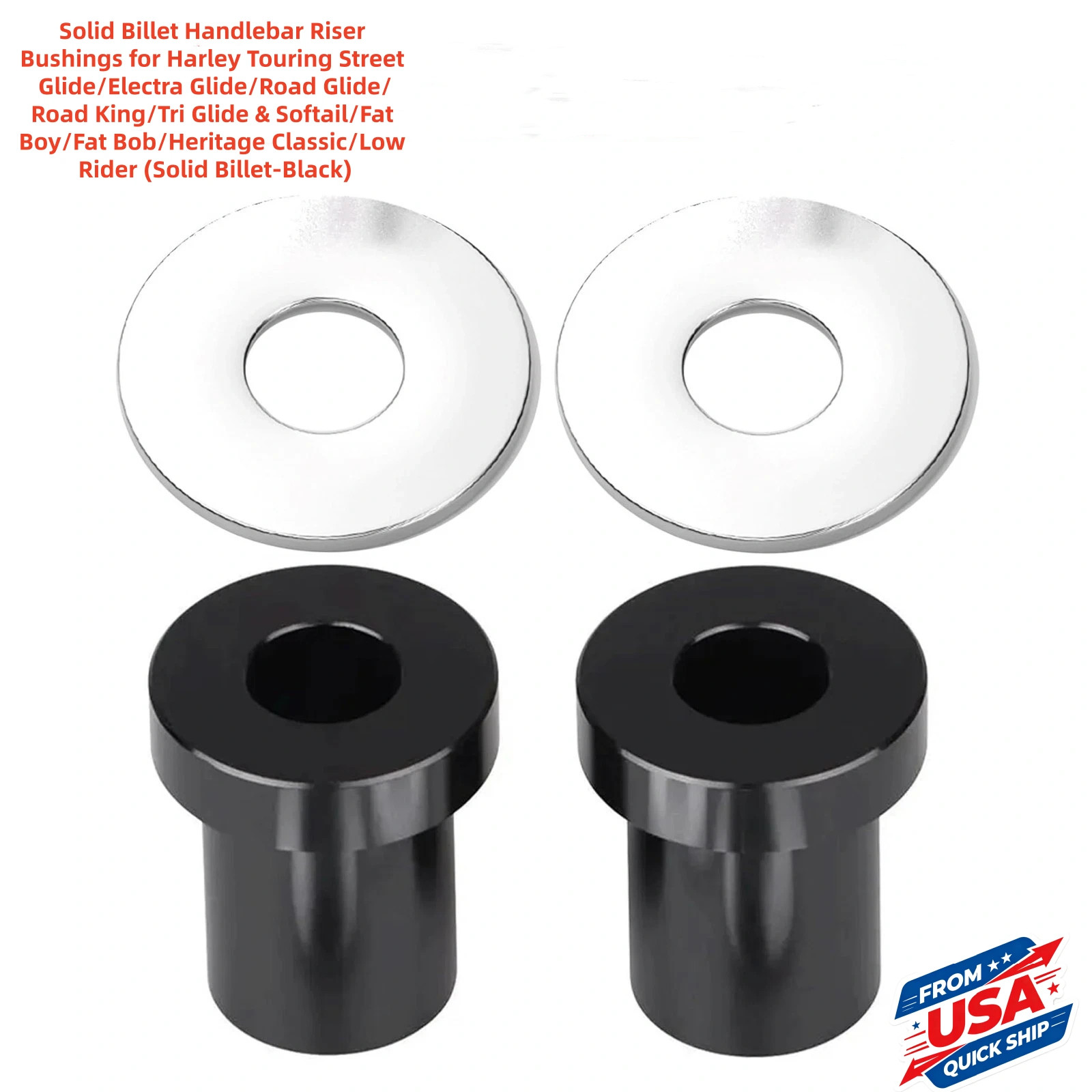 Black Solid Billet Handlebar Riser Bushings For Harley Touring Solid Billet