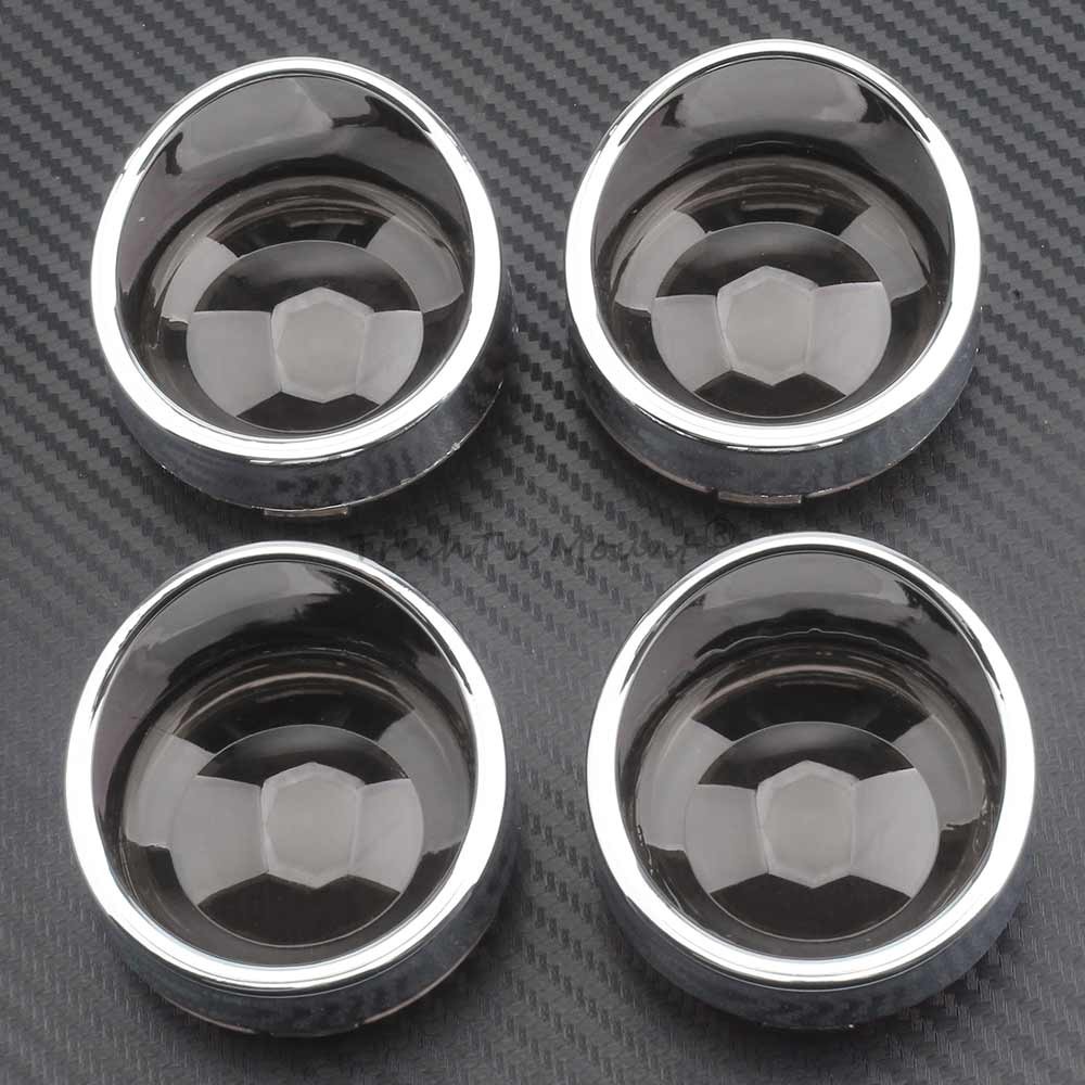 4PCS Smoke Turn Signal Light Lens Cover Chrome Bezel Visor For Harley Softail US