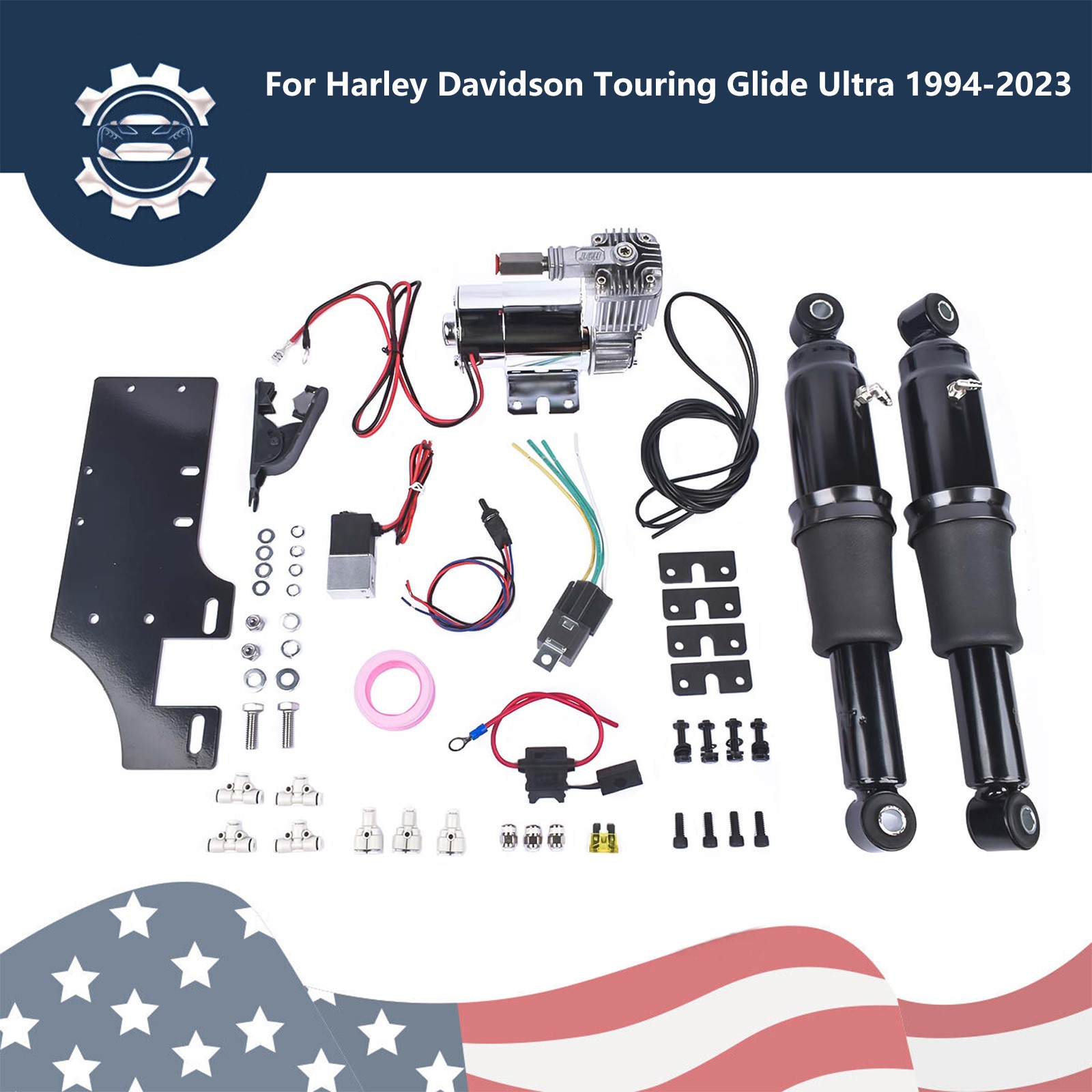 Motorcycle Rear Air Ride Suspension Set Fits Harley-Davidson Touring Glide 94-23
