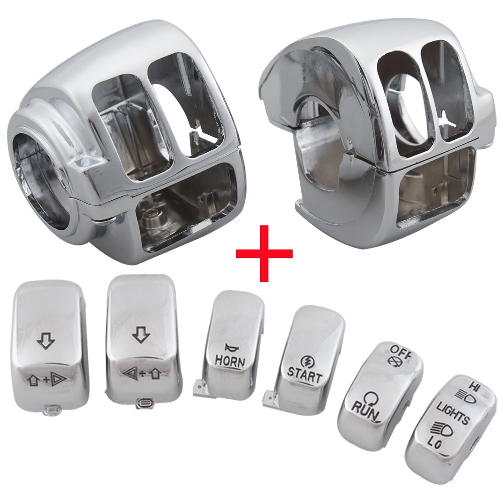 For Harley Softail Custom 96-10 Chrome Hand Control Switch Housing Button Caps