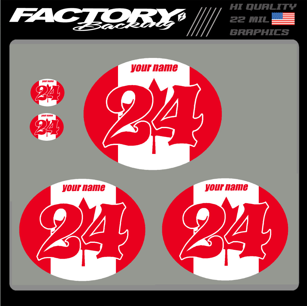 vintage motocross number plates Sticker Ovals Your name # Canada Flag
