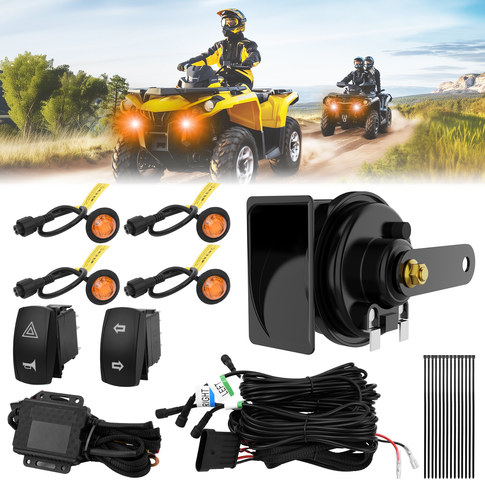 UTV ATV LED Turn Signal Light Kit w/Horn Toggle Switch For Polaris RZR Can Am X3