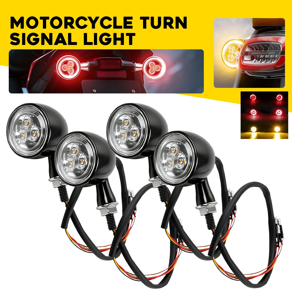 4X Universal LED Motorcycle Turn Signals Running Brake Light Amber Red Black
