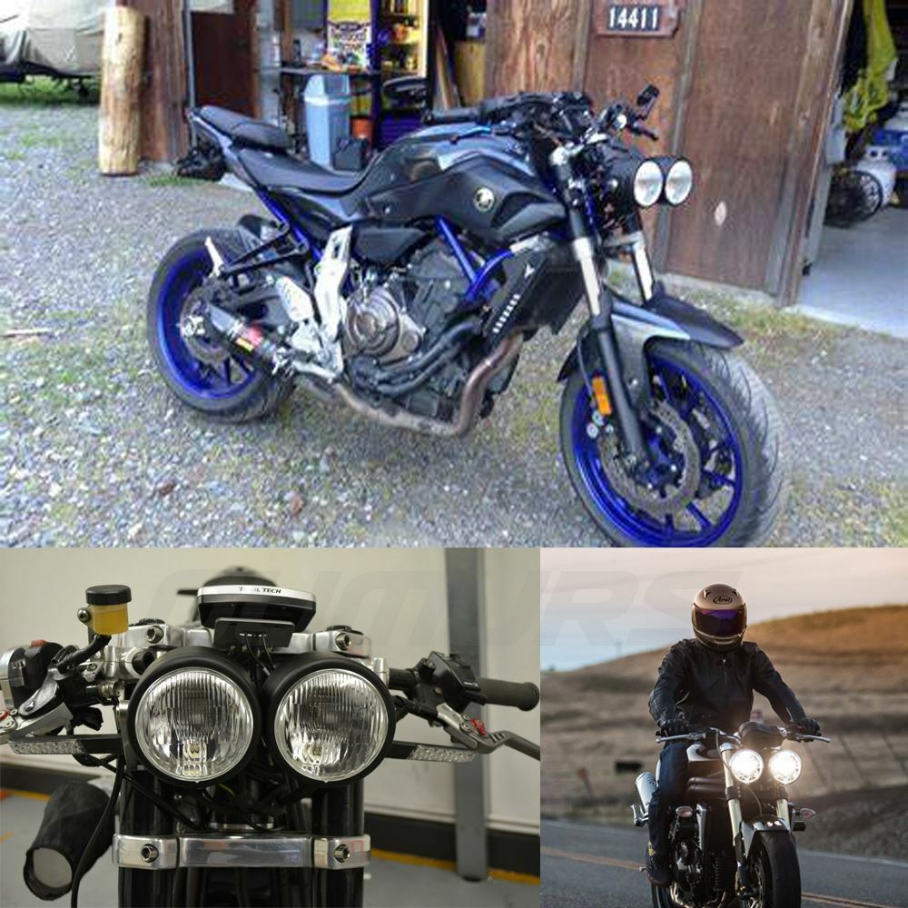 Black Twin Headlight Motorcycle Double Dual Lamp Street Fighter Universal