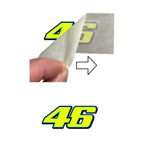 Rossi Sticker 46 FLUORESCENT YELLOW vinyl (2013) 4 x 5cm 2″ stickers