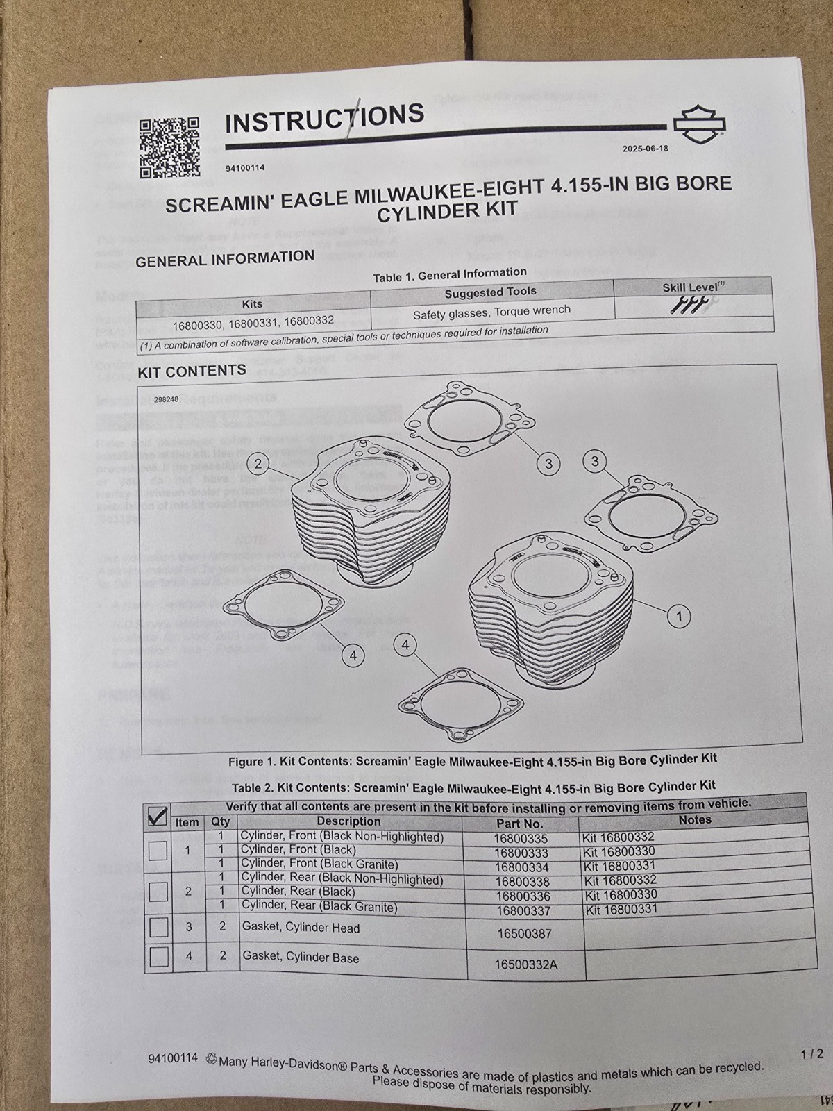 Screamin’ Eagle 4.155 In. Big Bore Bolt-On Cylinders. Damage on 1 fin, see photo