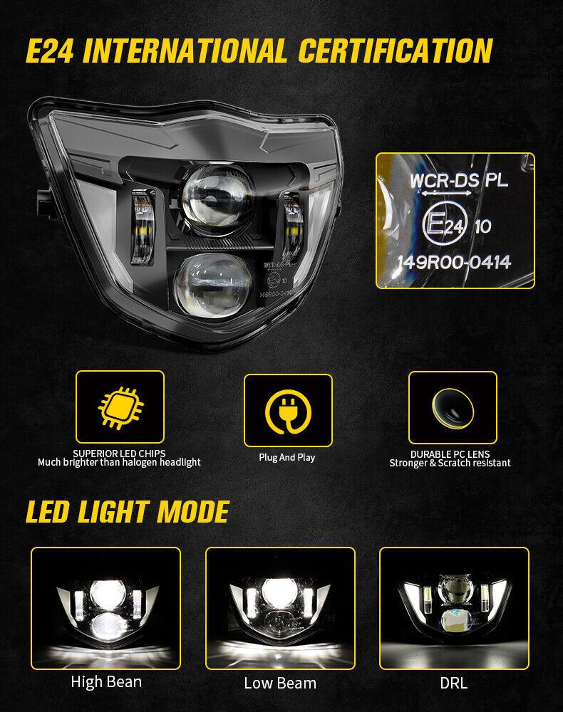 LED Headlight with Switch For Yamaha YZ 85 125 250 450 490 TTR 110 125 200 230