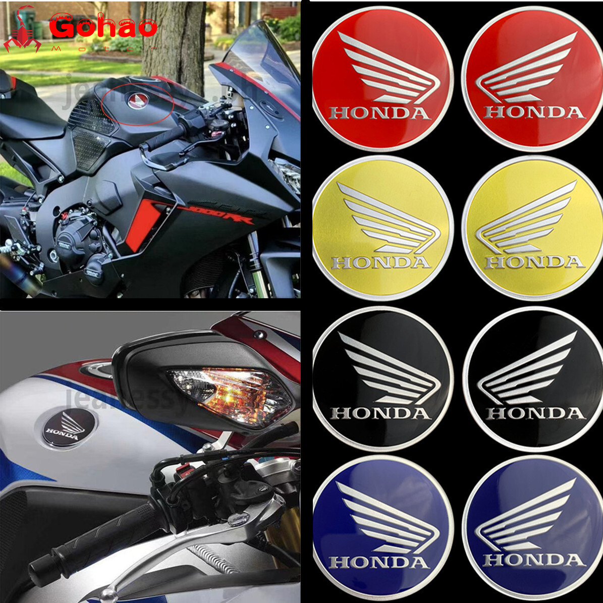 6cm Red Pair Fairing Fender Tank Badge Emblems L/R for CB CBR CBF CL CM PCX NT