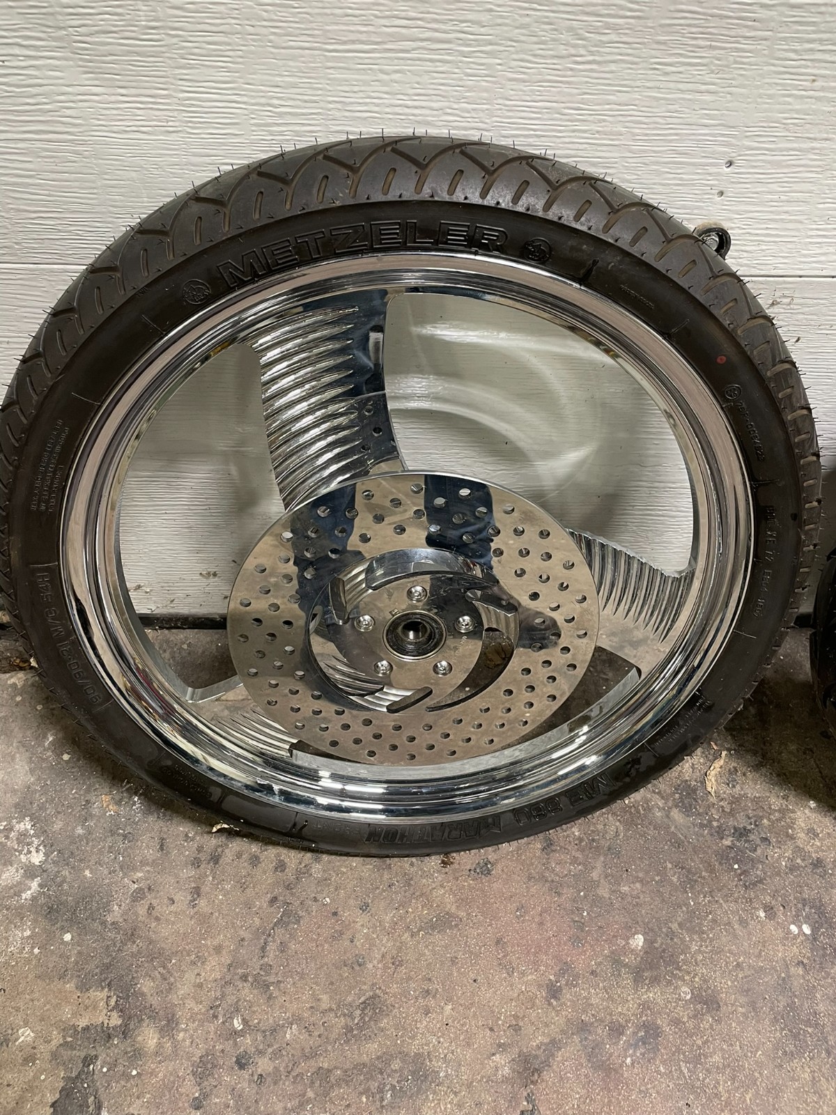 21 16 Chrome Billet 3 Blade Wave Wheel Set PM Harley Pro Street FXR CCI Chopper