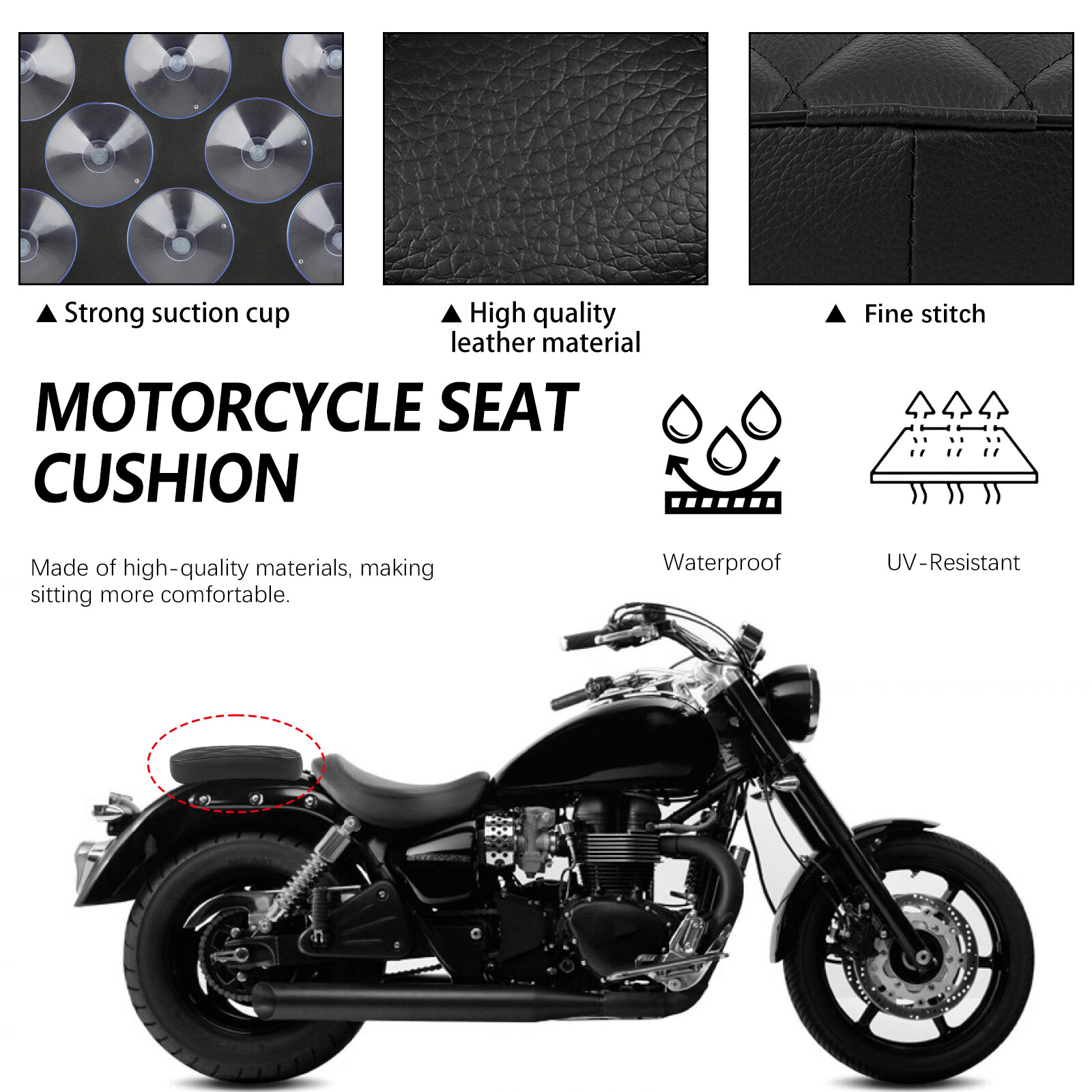 For Big Dog Chopper Rectangular Pillion Passenger Pad Seat w/ 8 Suction Cup Pad