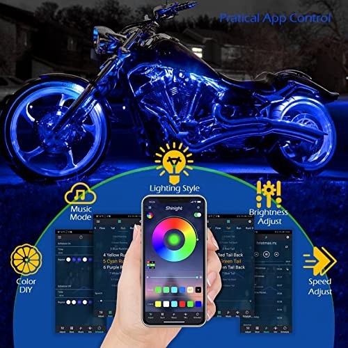 Motorcycle LED Light Kit 8 Pcs App Control Multicolor Waterproof IP67 Strip