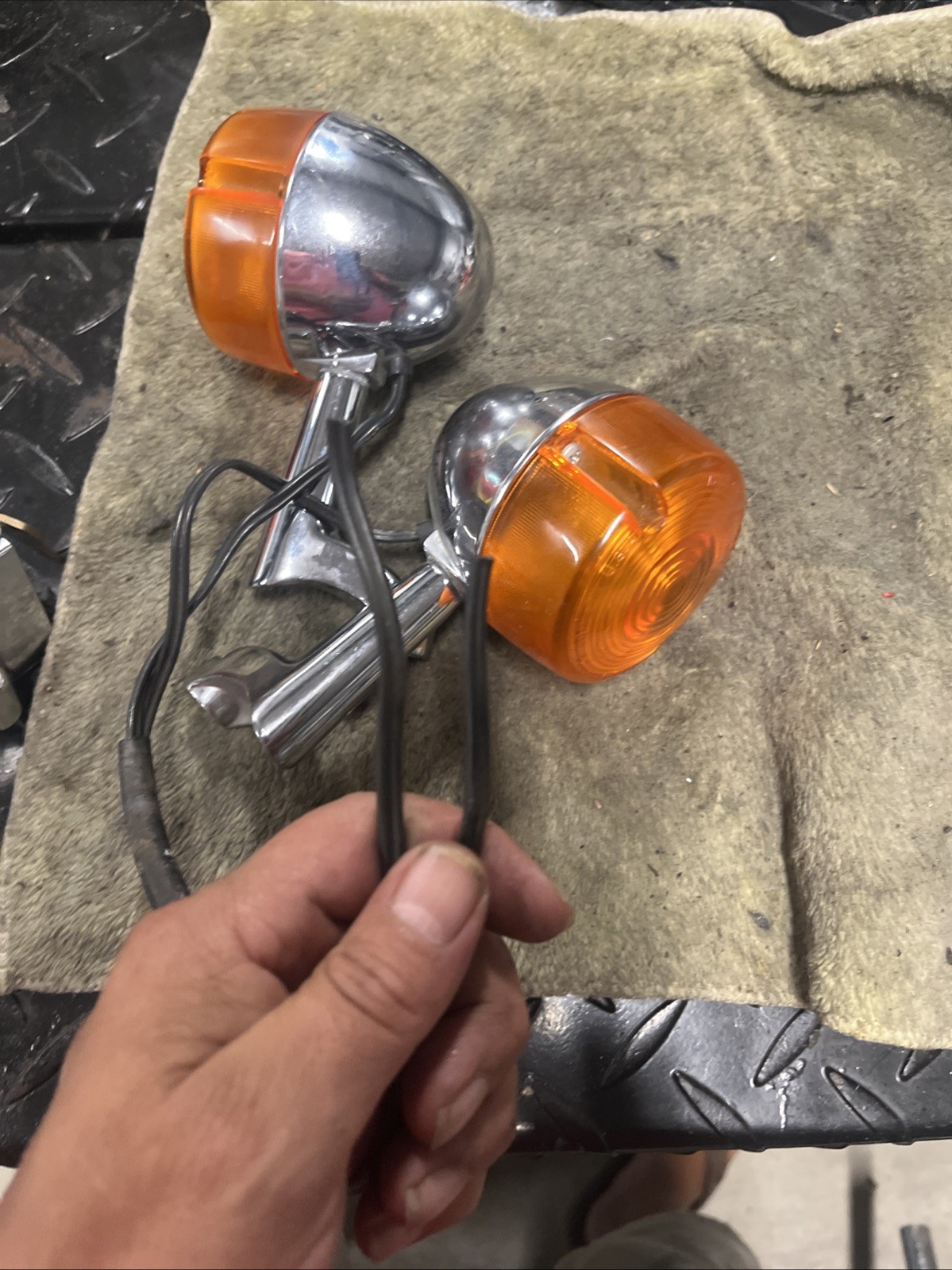 1991 Harley FXRS Lowrider Convertible Front Turn Signal Mount Set CHROME OEM FXR
