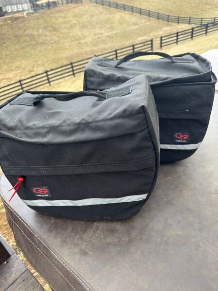Lot 2 OSI Deluxe Black Throwover Universal Fit Motorcycle Saddlebags
