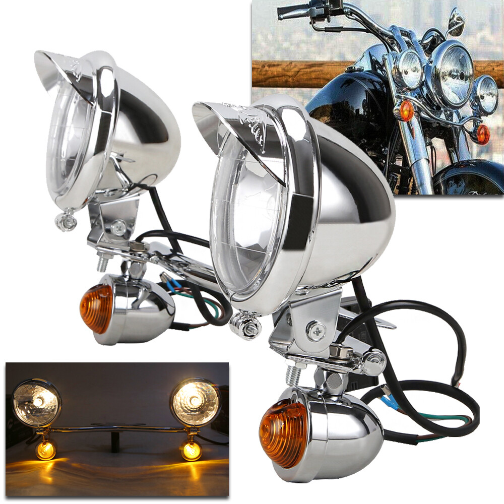 Motorcycle Passing Driving Spot Fog Light Bar Turn Signal w/ Bracket Lamp Custom