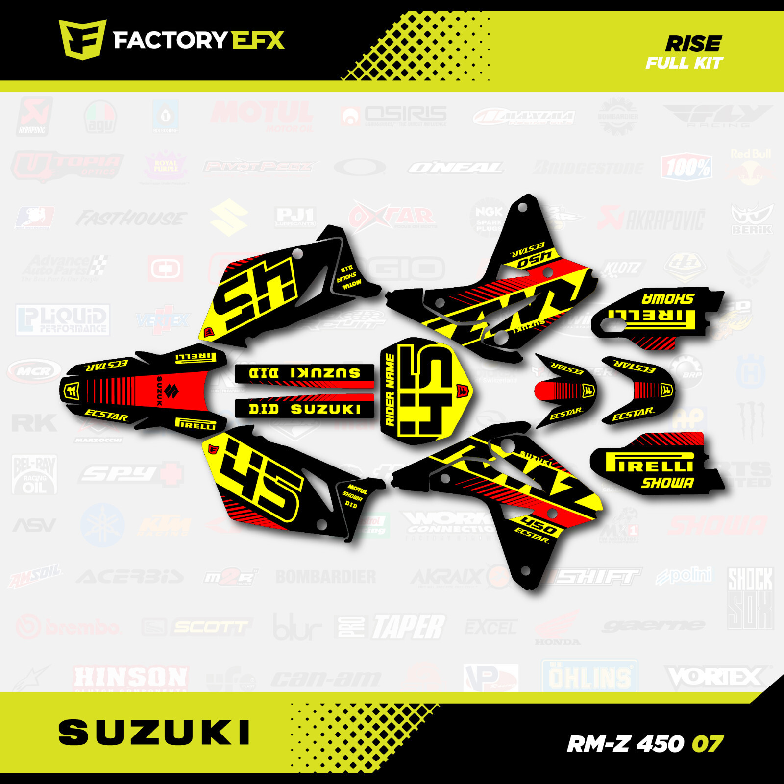 Black Yellow Red Rise Racing Graphics Kit fit 2007 Suzuki RMZ450 Sticker RMZ 450