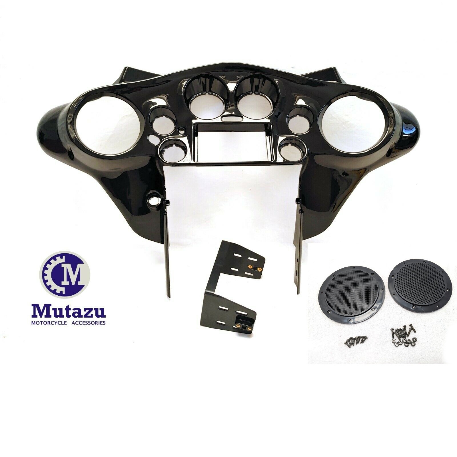 Mutazu Glossy Black Double DIN Inner Batwing Fairing for Harley Touring 98-13