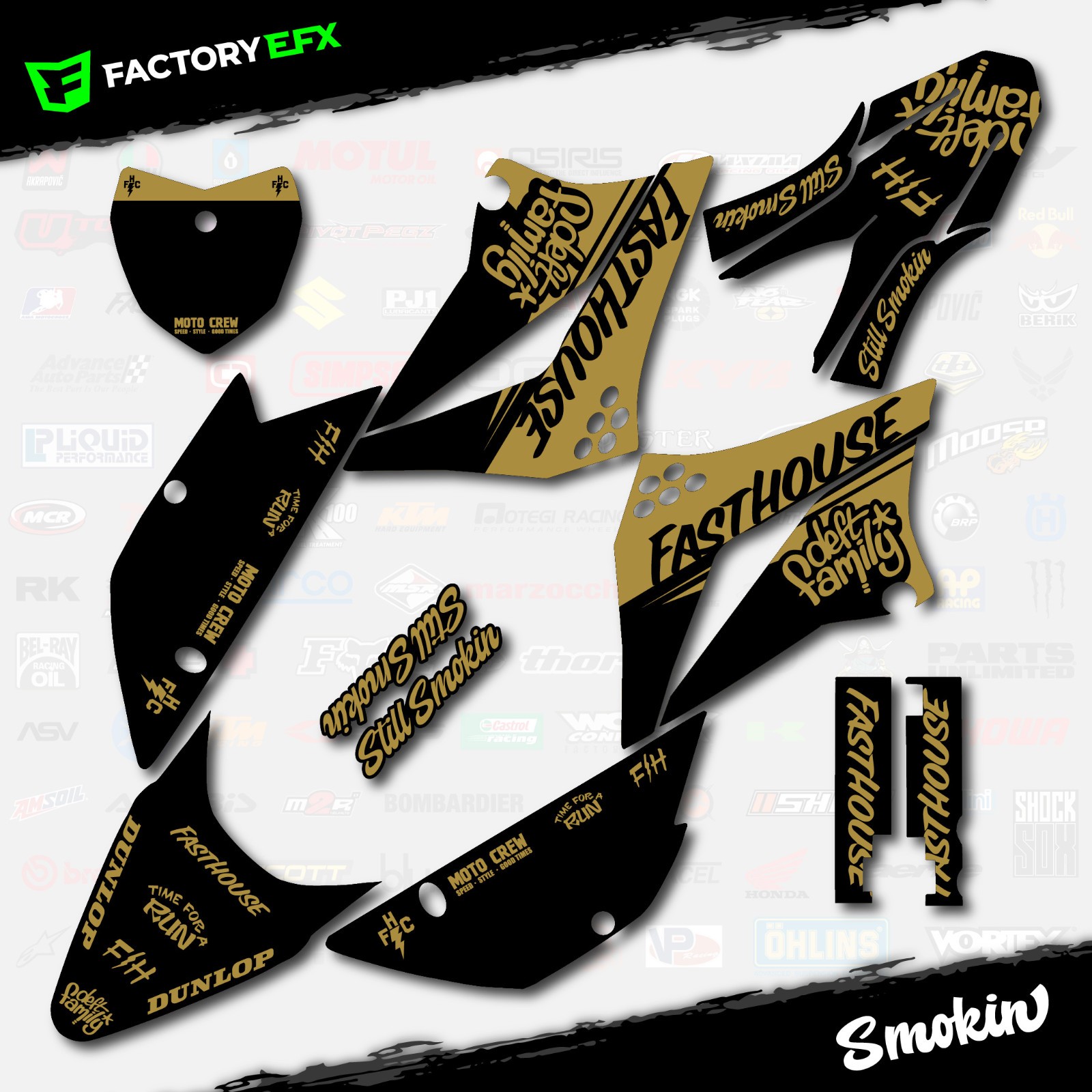 Black & Gold Smokin Racing Graphics kit fits Kawasaki KLX110 10-25 KLX 110
