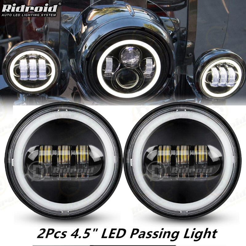 2x 4.5 Inch Halo LED Fog Passing Lights Fog Spot Lamp for Harley Davidson 4-1/2″