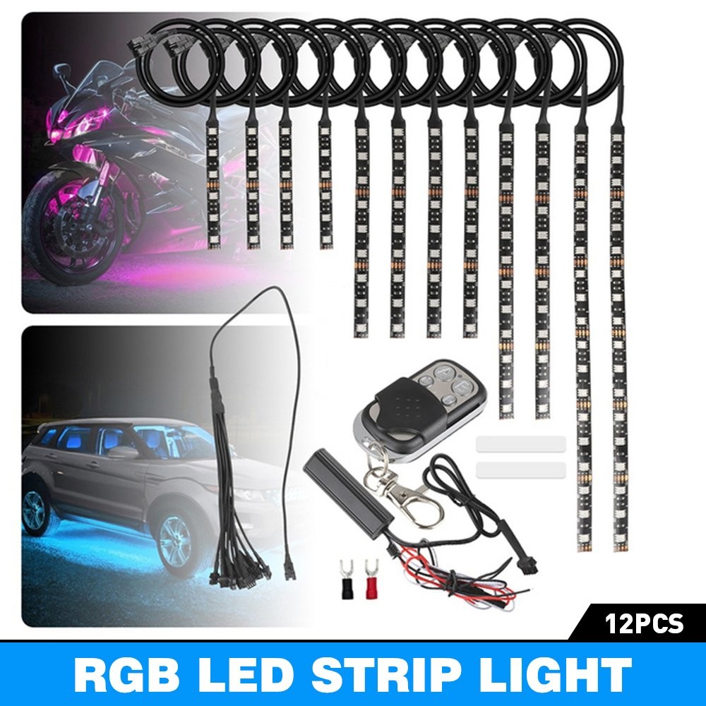 12PCS Motorcycle led lights Remote Wireless 15 color Neon Glow Light Strips Kit